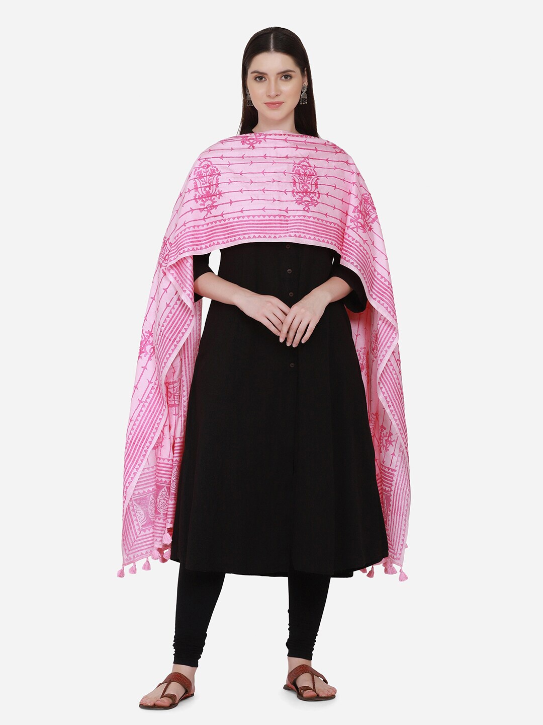 

THE WEAVE TRAVELLER Women Pink & White Printed Art Silk Dupatta