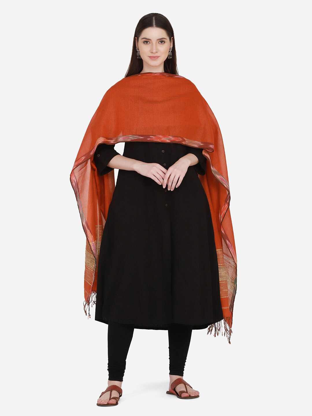 

THE WEAVE TRAVELLER Orange & Beige Solid Ethnic Dupatta