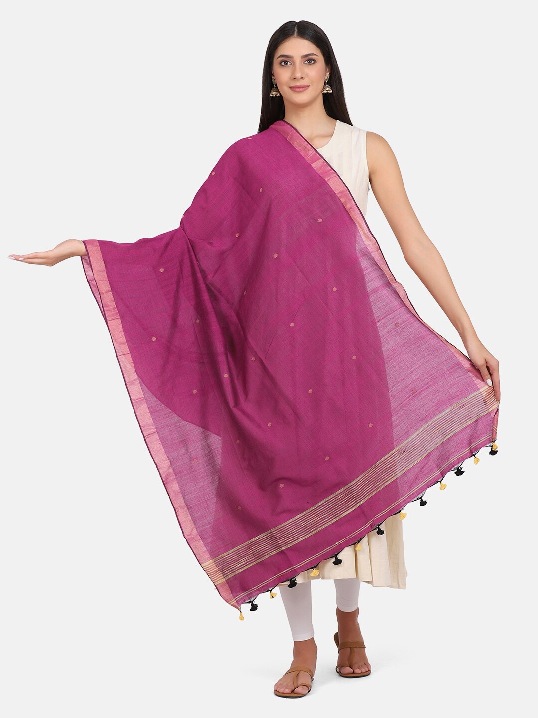 

THE WEAVE TRAVELLER Pink & Beige Woven Design Pure Cotton Dupatta