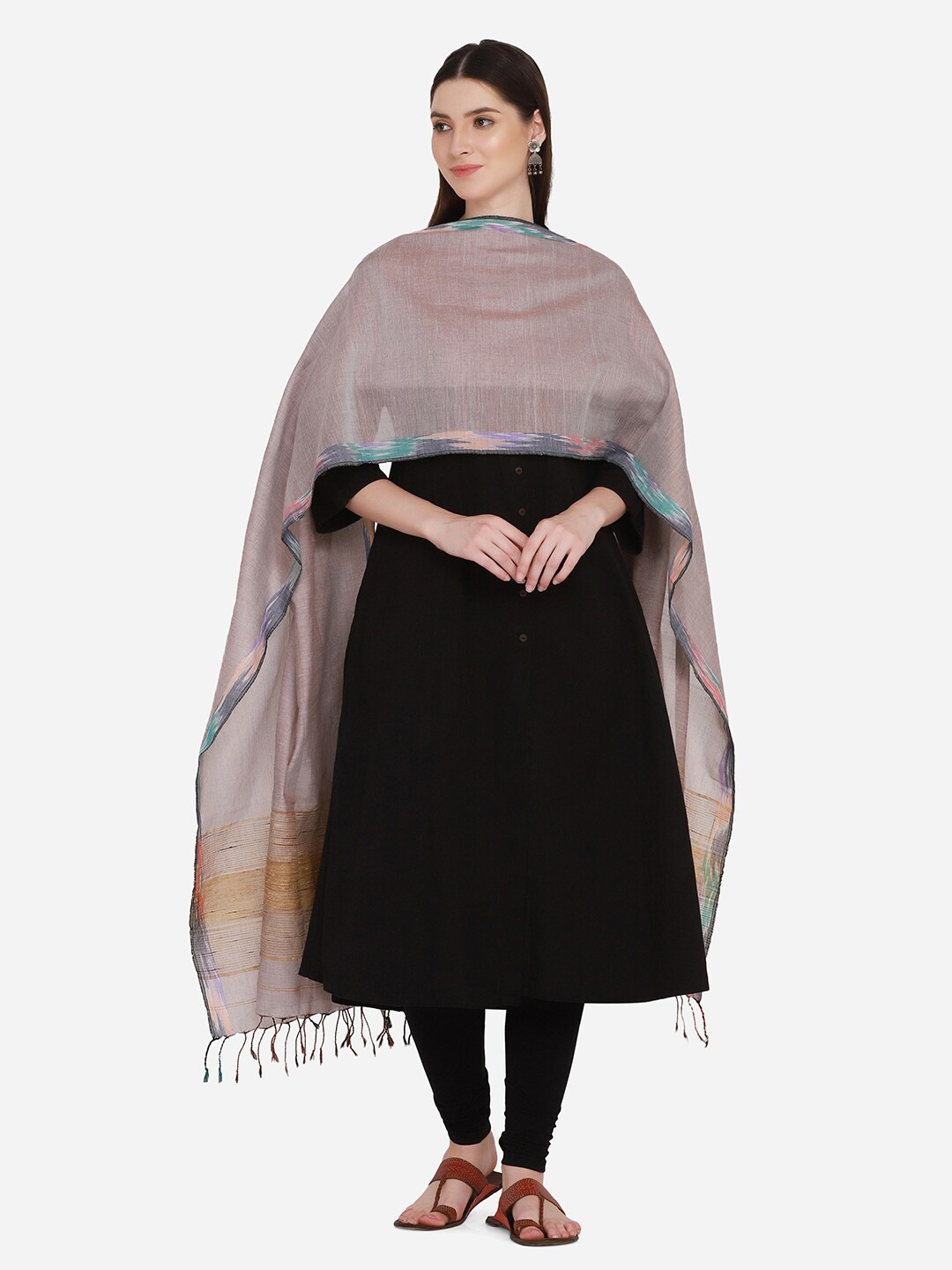 

THE WEAVE TRAVELLER Peach-Coloured Zari Dupatta