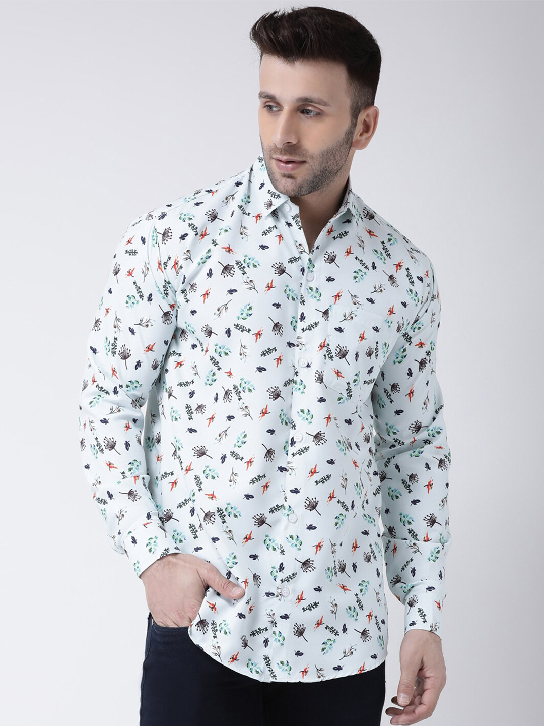 

RIAG Men Blue Regular Fit Floral Printed Cotton Casual Shirt