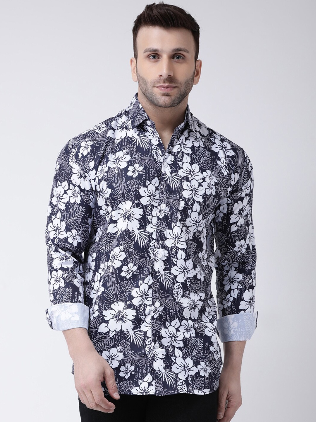 

RIAG Men Navy Blue Regular Fit Floral Printed Cotton Casual Shirt