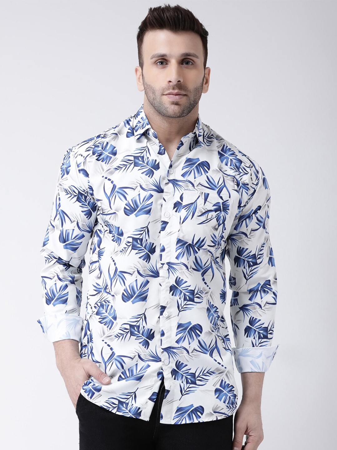 

RIAG Men White Regular Fit Floral Printed Cotton Casual Shirt