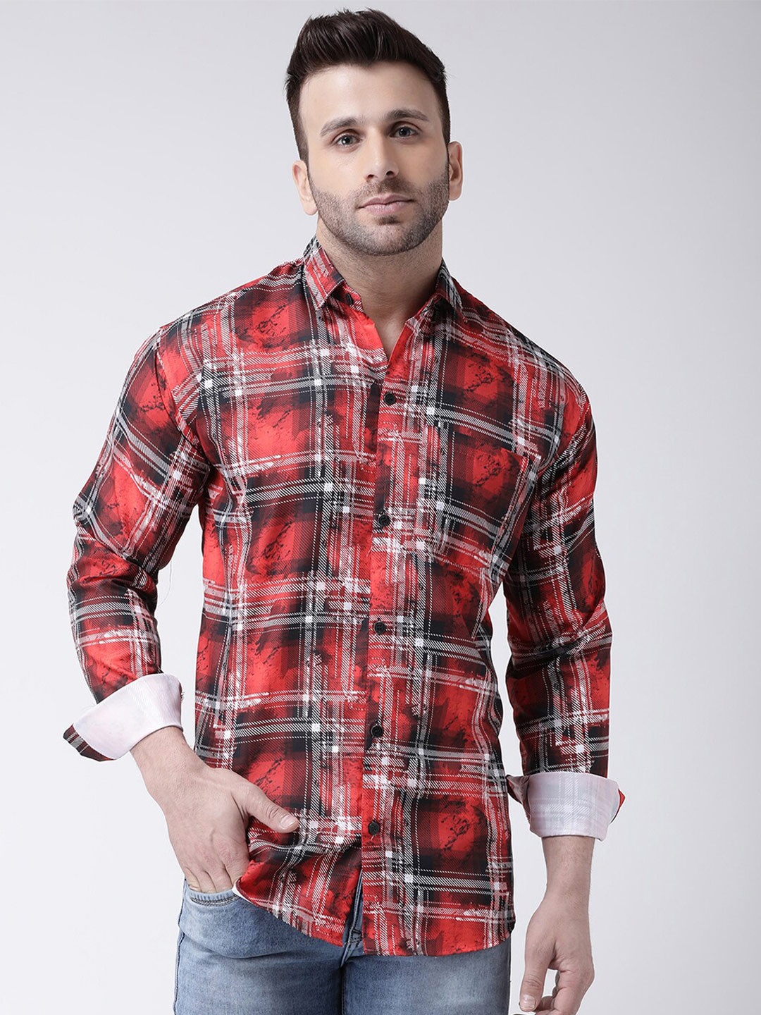 

RIAG Men Red Regular Fit Tartan Checked Cotton Casual Shirt