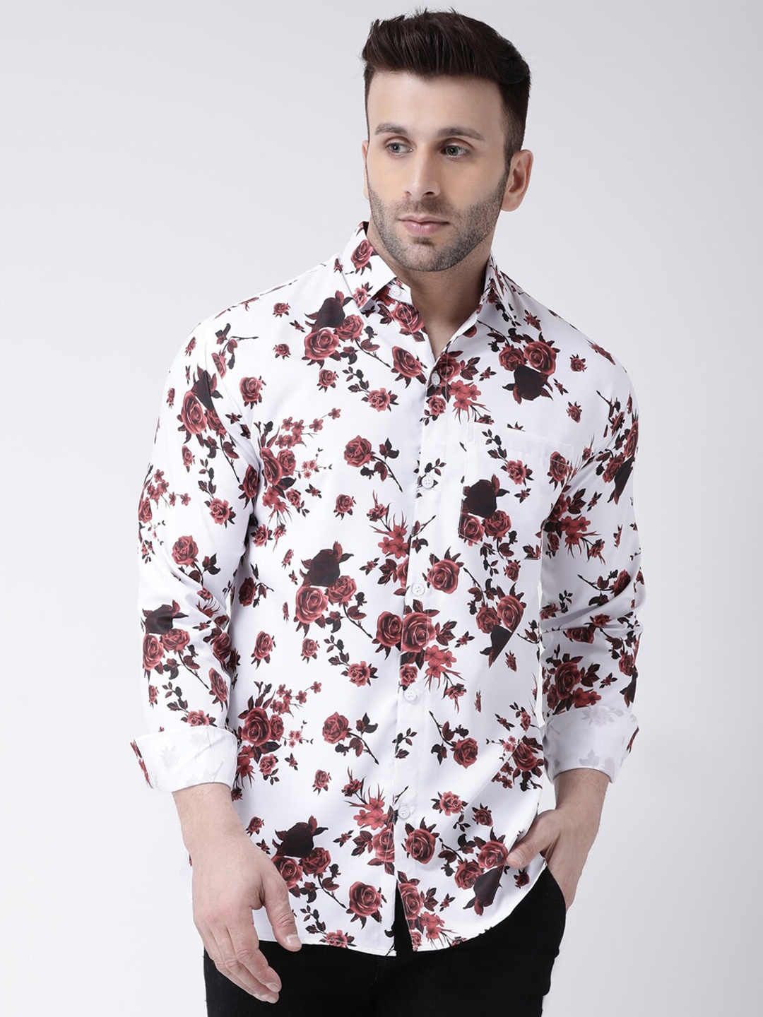 

RIAG Men White Regular Fit Floral Printed Cotton Casual Shirt
