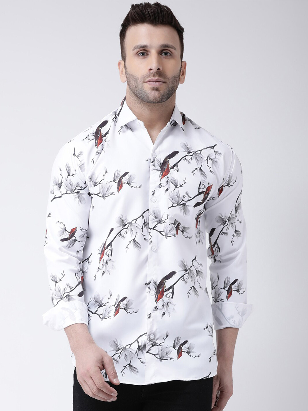 

RIAG Men White Regular Fit Printed Cotton Casual Shirt