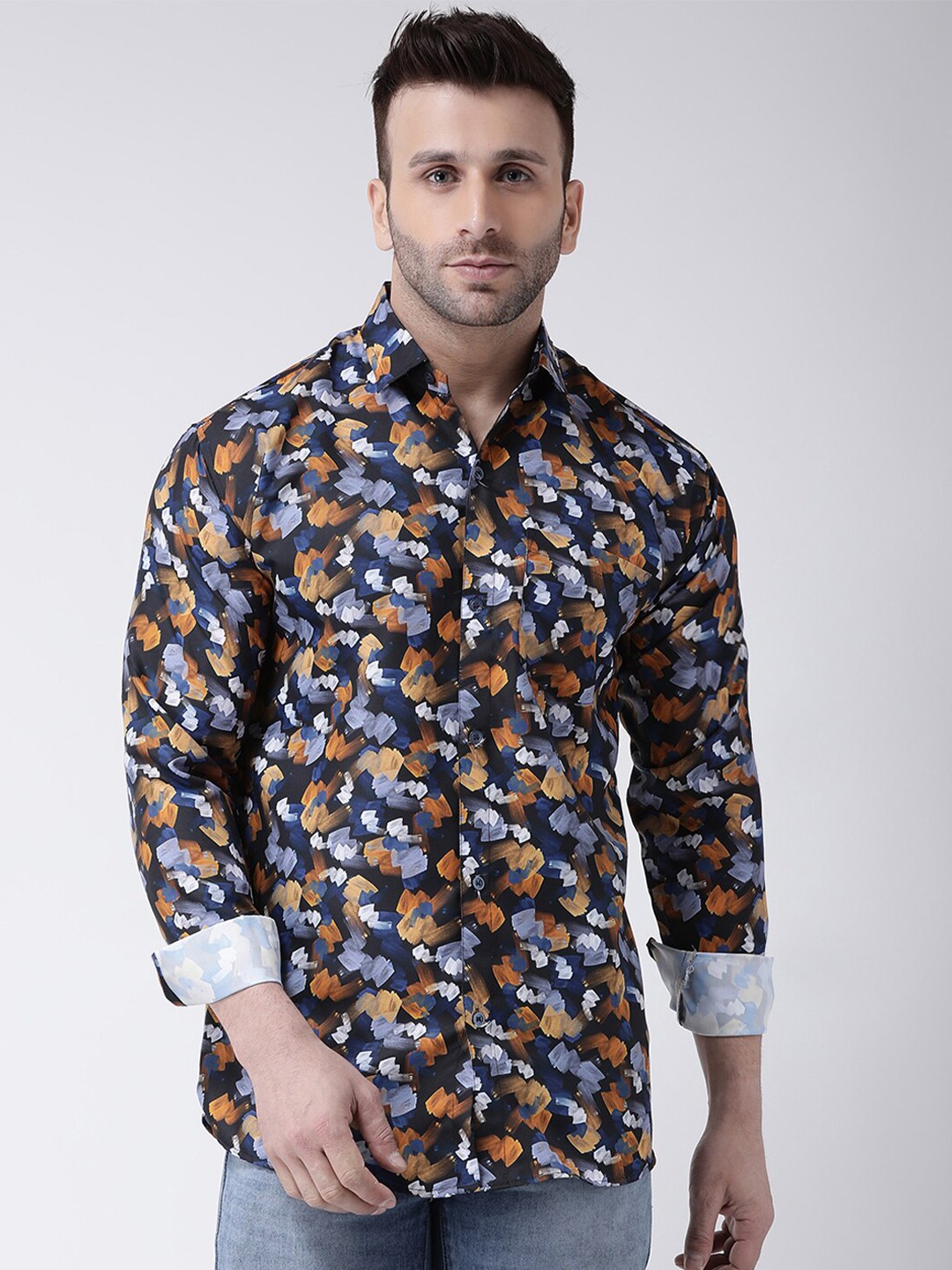 

RIAG Men Navy Blue Regular Fit Printed Cotton Casual Shirt
