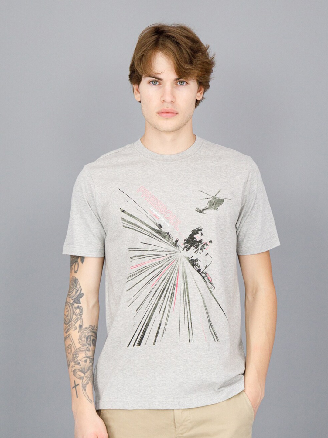

FREESOUL Men Grey Printed T-shirt