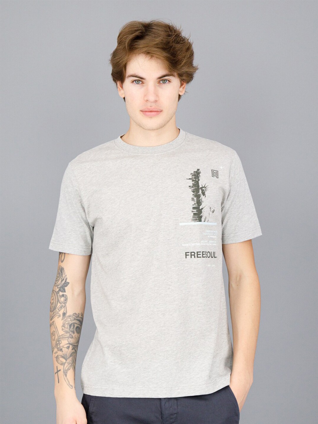 

FREESOUL Men Grey Typography Printed T-shirt