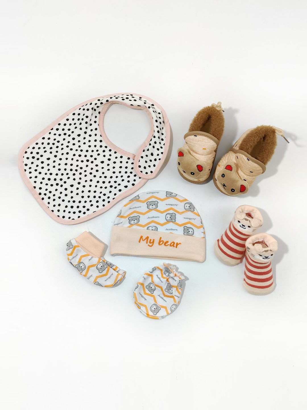 

Moms Home Infant Kids Peach 6 pieces Printed Pure Cotton Baby Apparel Gift Set
