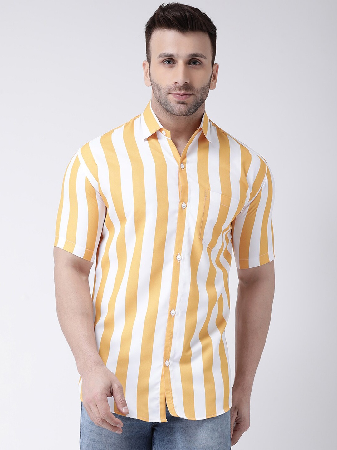 

RIAG Men White & Yellow Striped Casual Shirt
