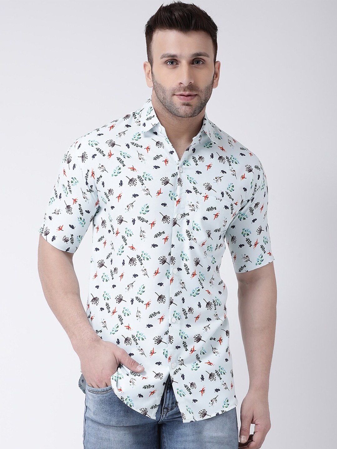 

RIAG Men Floral Printed Casual Shirt, White