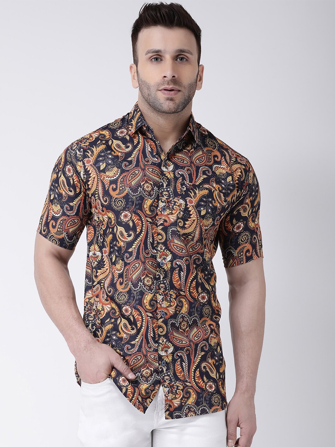 

RIAG Men Black & Yellow Printed Casual Shirt