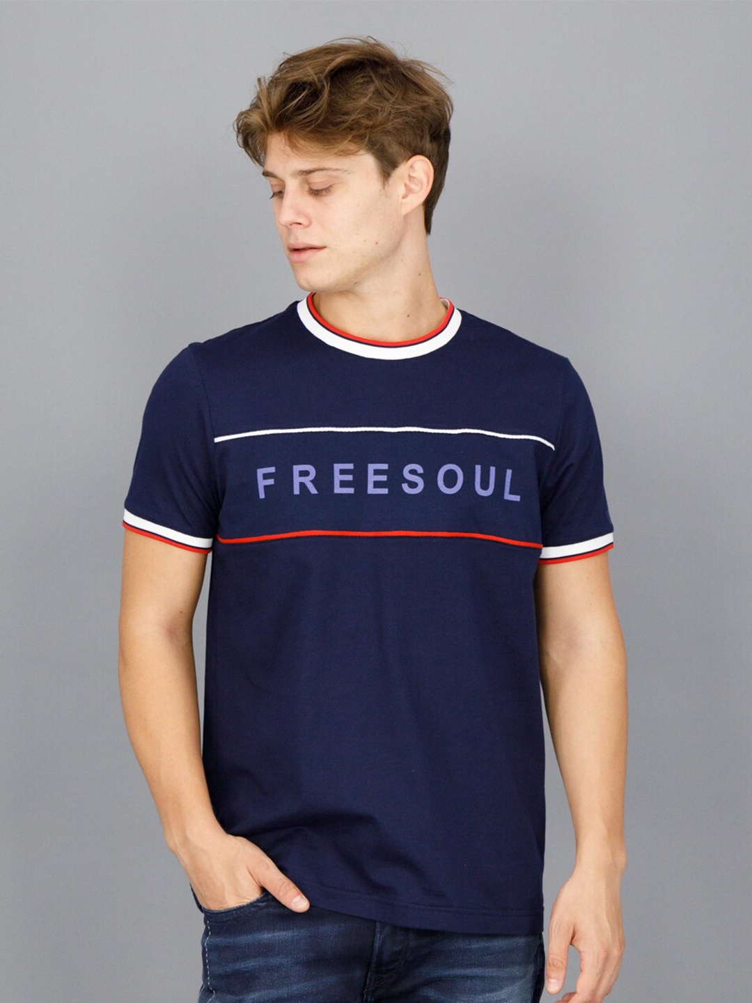 

FREESOUL Men Blue Typography Printed T-shirt