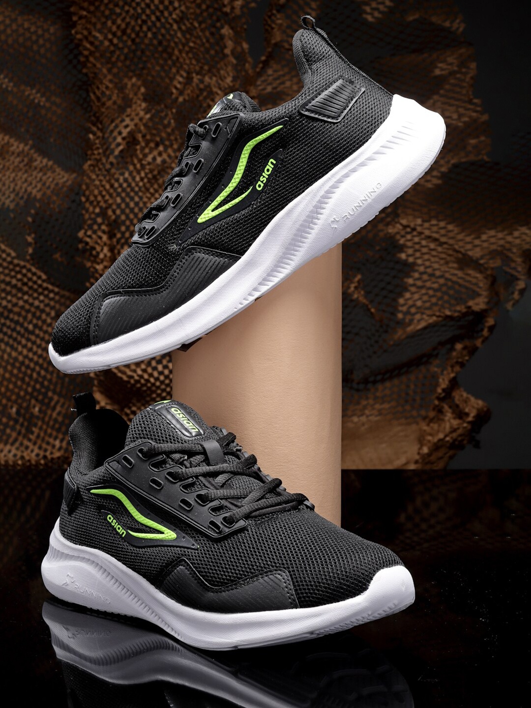 

ASIAN Men Black Mesh Running Non-Marking Shoes