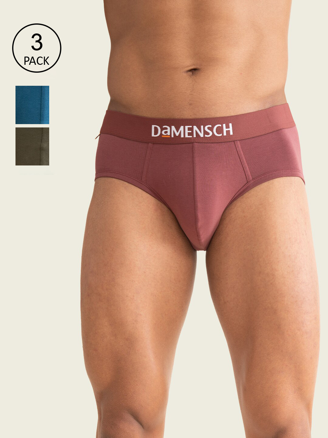 

DAMENSCH Men Pack Of 3 Solid Deo-Cotton Anti-Bacterial Moisture-Free Basic Briefs, Rust