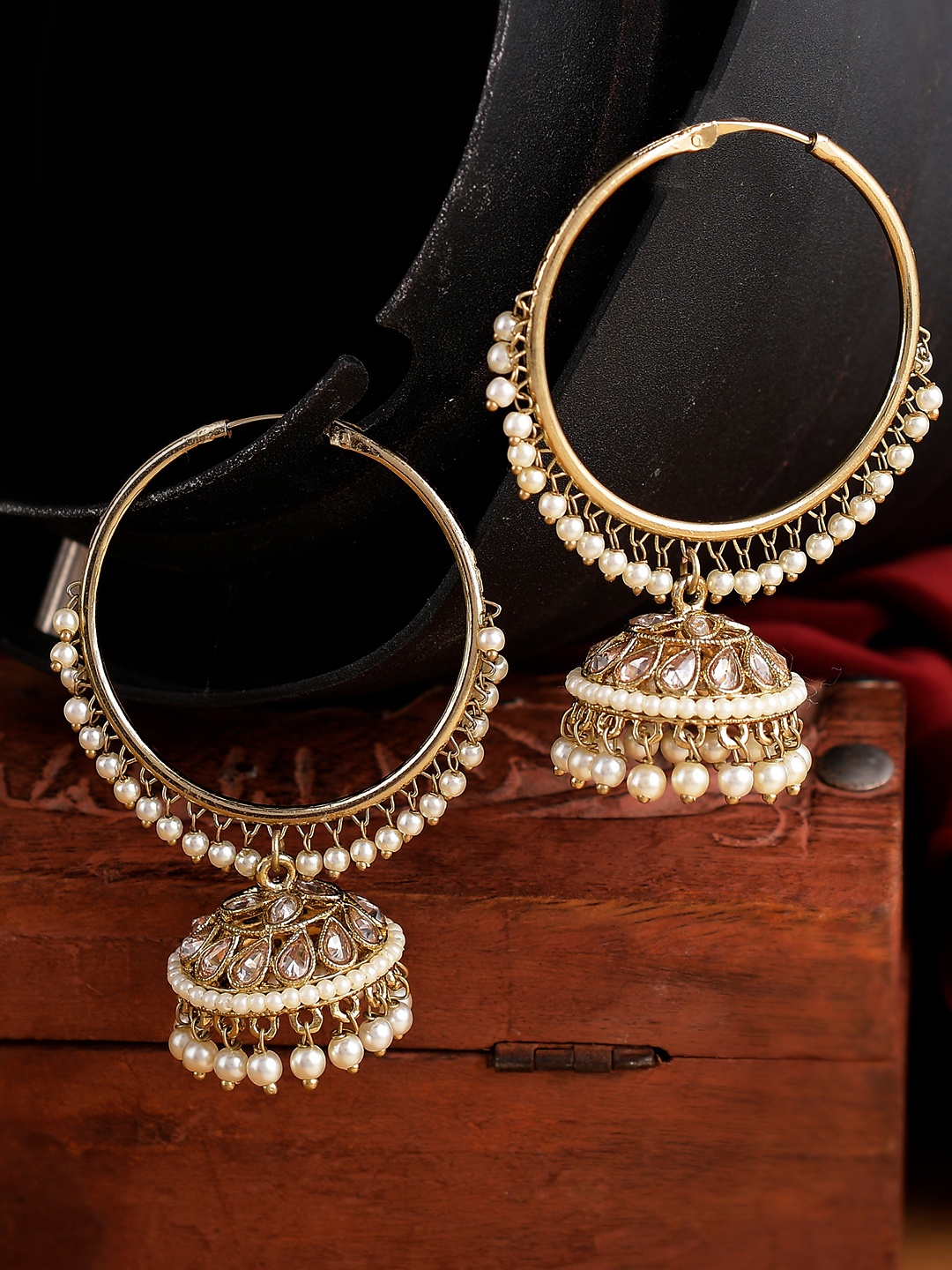 

AQUASTREET JEWELS Gold-Plated & White Dome Shaped Jhumkas Earrings