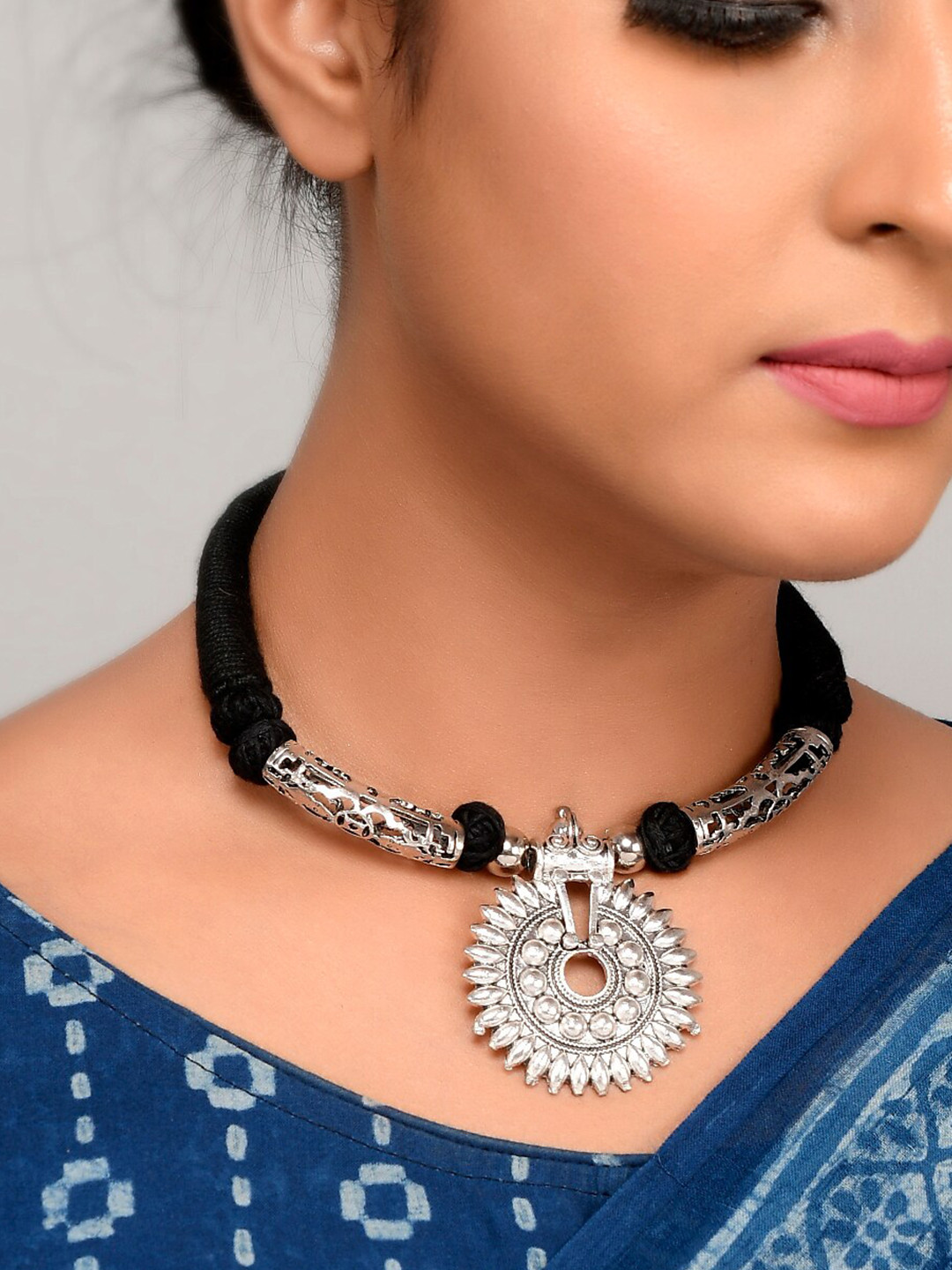 

AQUASTREET JEWELS Black German Silver Silver-Plated Oxidised Necklace