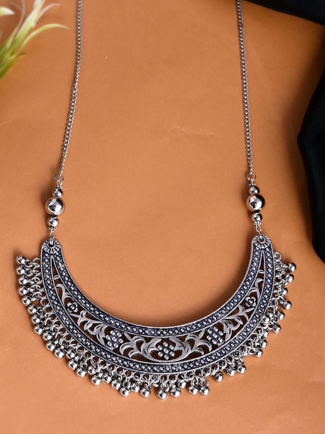 

AQUASTREET JEWELS German Silver Crescent Silver-Plated Oxidised Necklace