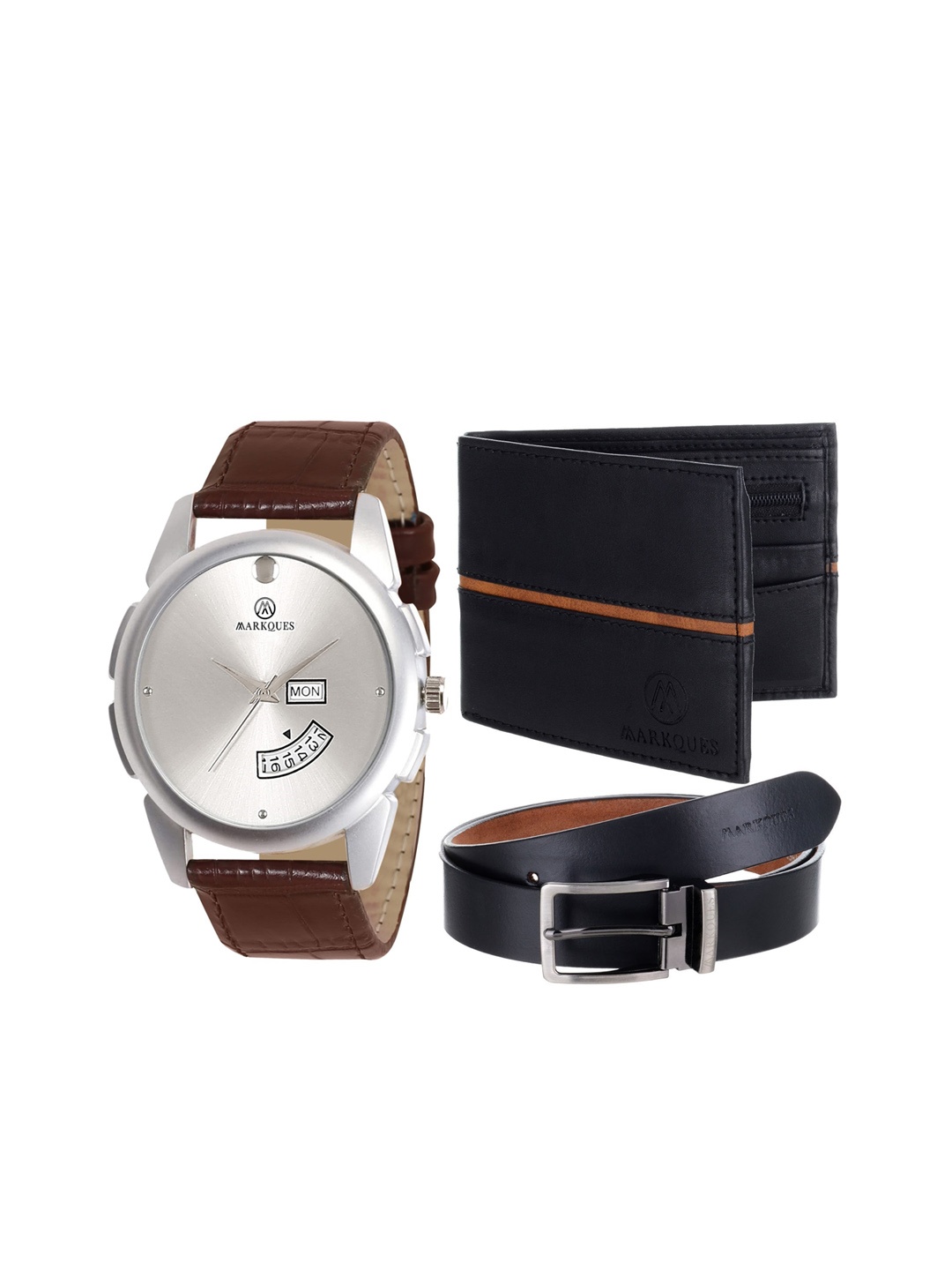 

MARKQUES Men Brown & Black Solid Leather Accessory Gift Set