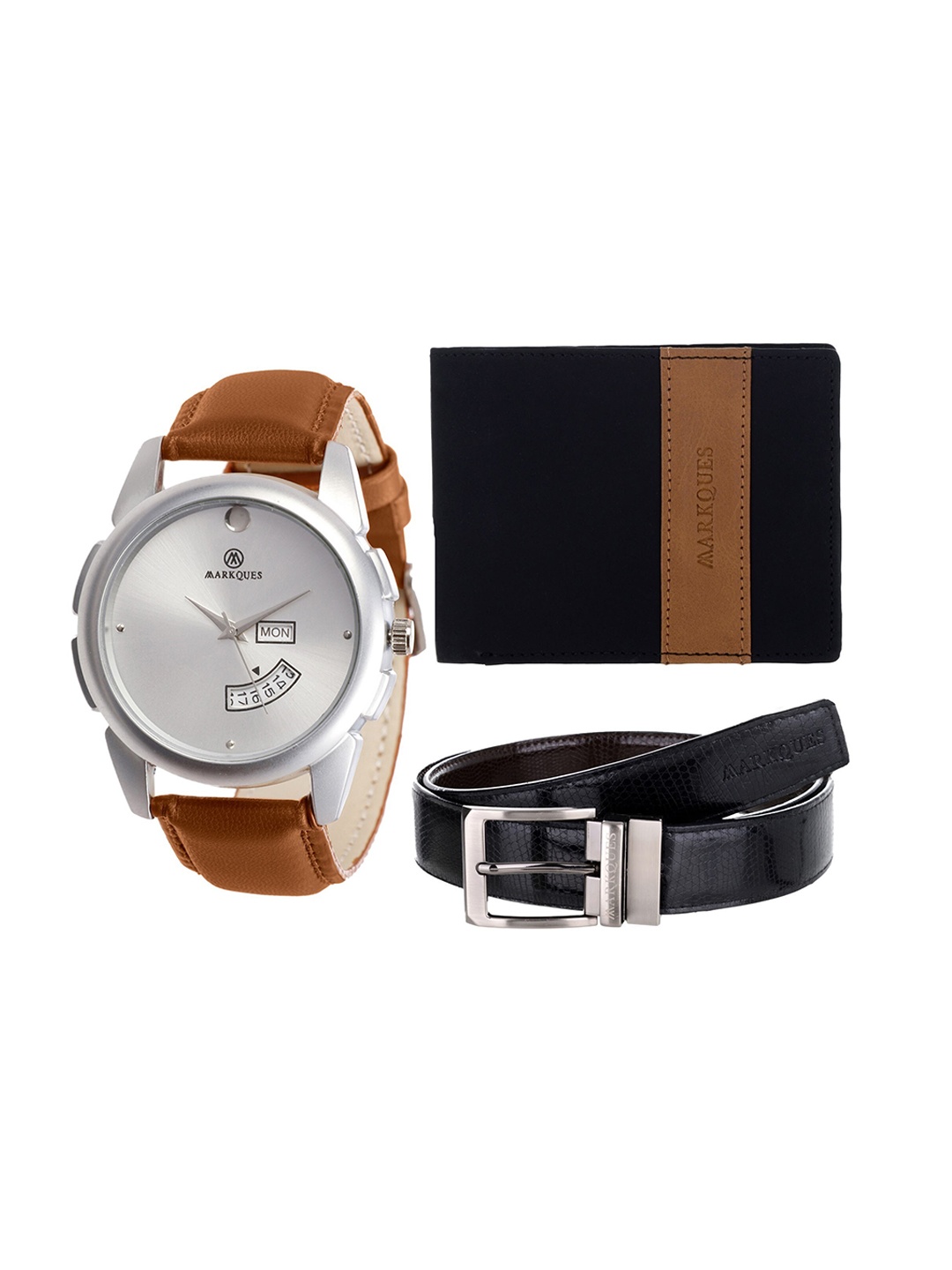 

MARKQUES Men Brown & Black Solid Leather Accessory Gift Set