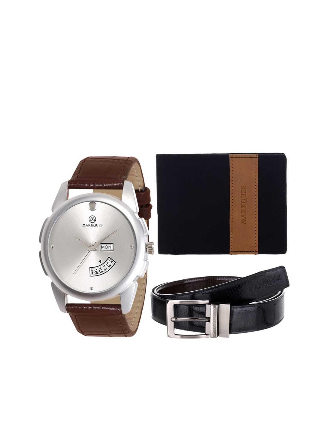 

MARKQUES Men Brown & Black Solid Leather Accessory Gift Set