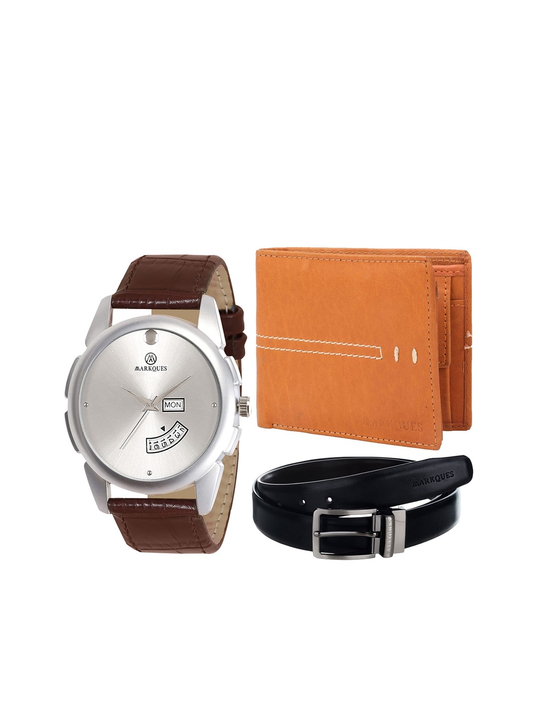 

MARKQUES Men Brown Solid Watch & Belt and Wallet Combo Accessory Gift Set