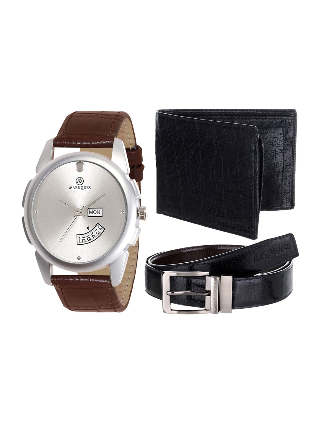 

MARKQUES Men Brown & Black Leather Accessory Gift Set