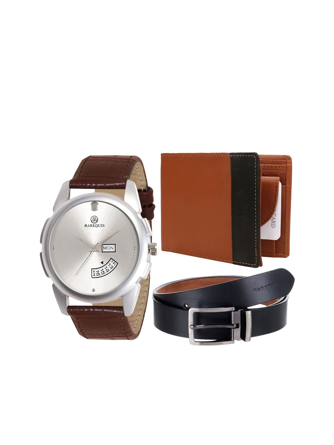 

MARKQUES Men Brown & Black Solid Leather Accessory Gift Set