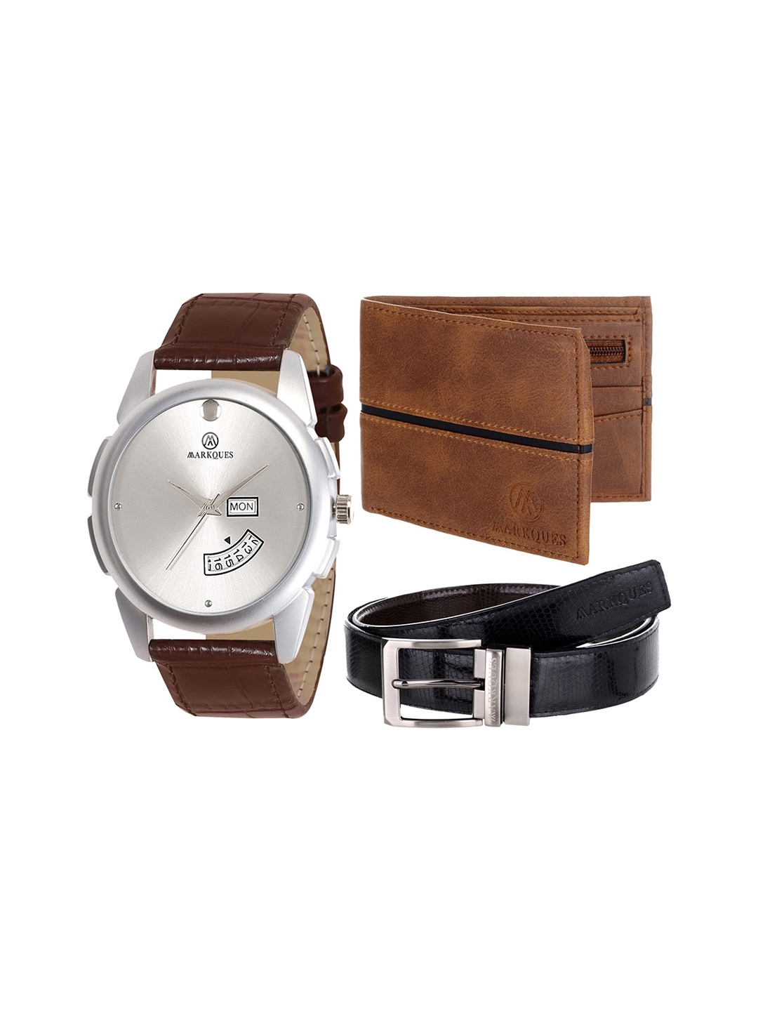 

MARKQUES Men Brown & Black Solid Accessory Gift Set