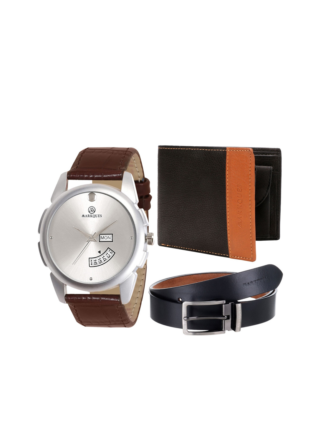 

MARKQUES Men Brown Textured Leather Accessory Gift Set