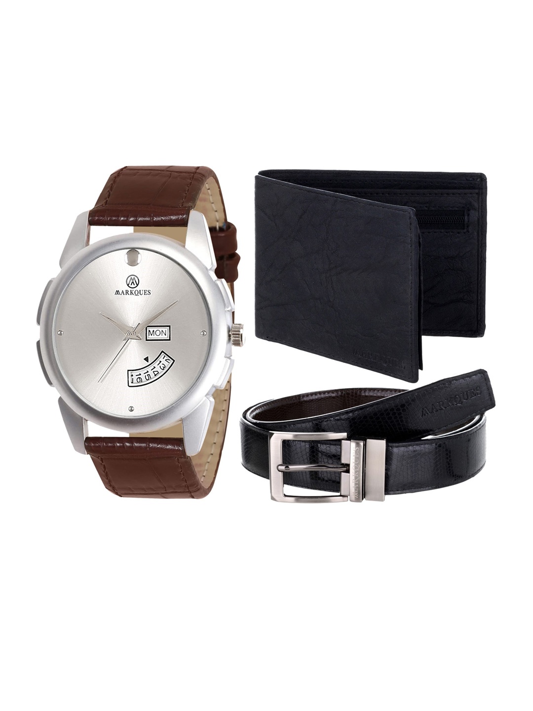 

MARKQUES Men Brown & Black Solid Leather Accessory Gift Set