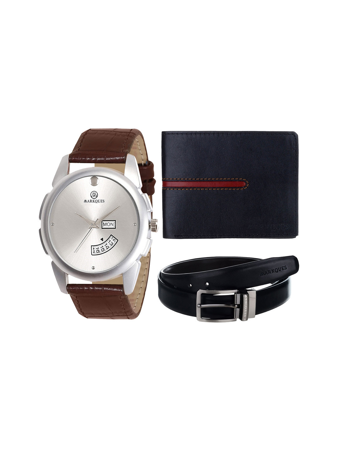 

MARKQUES Men Black & Brown Textured Leather Accessory Gift Set STV-770907-EXE-0107-NL-01