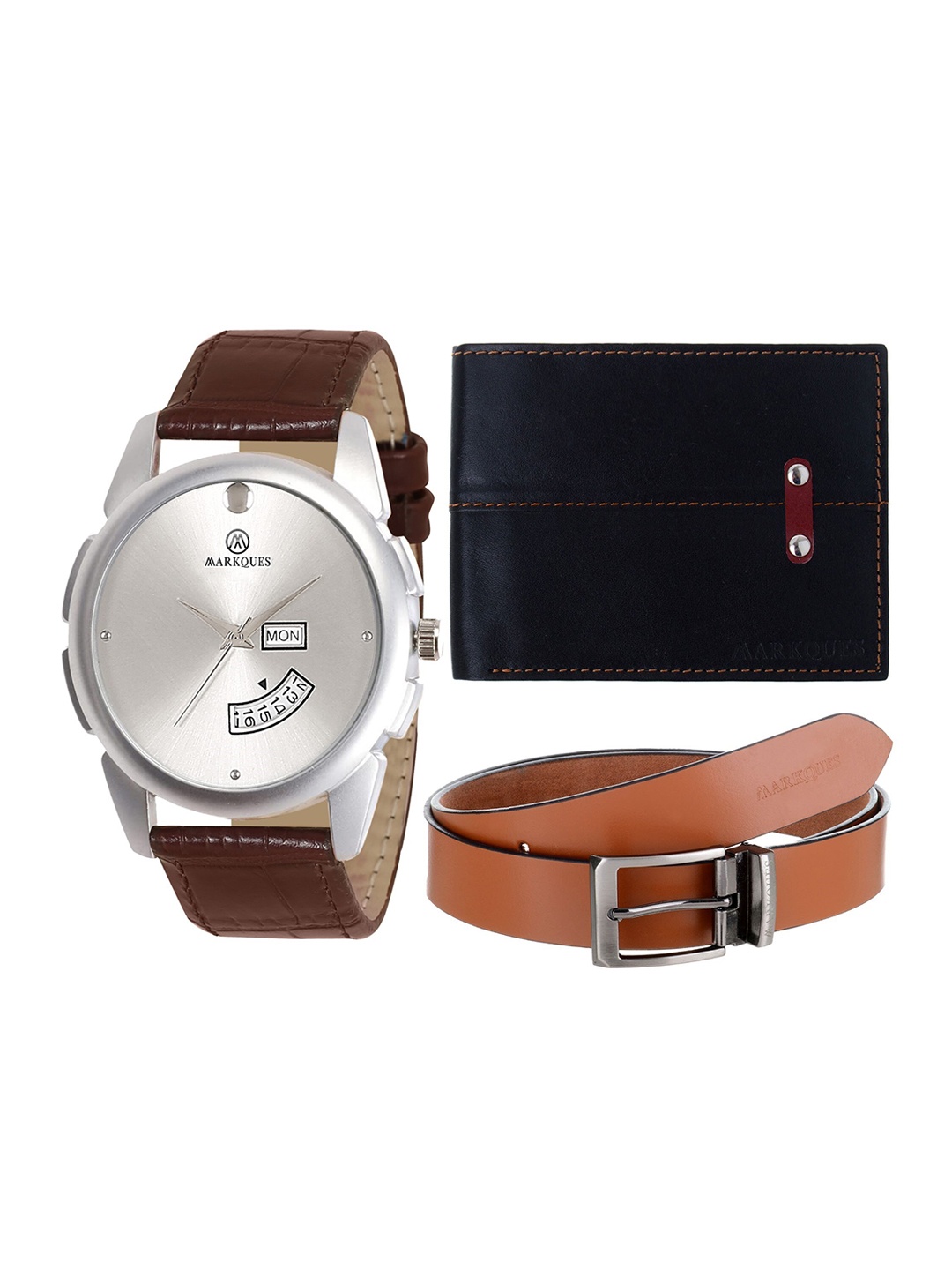 

MARKQUES Men Brown & Black Solid Leather Accessory Gift Set
