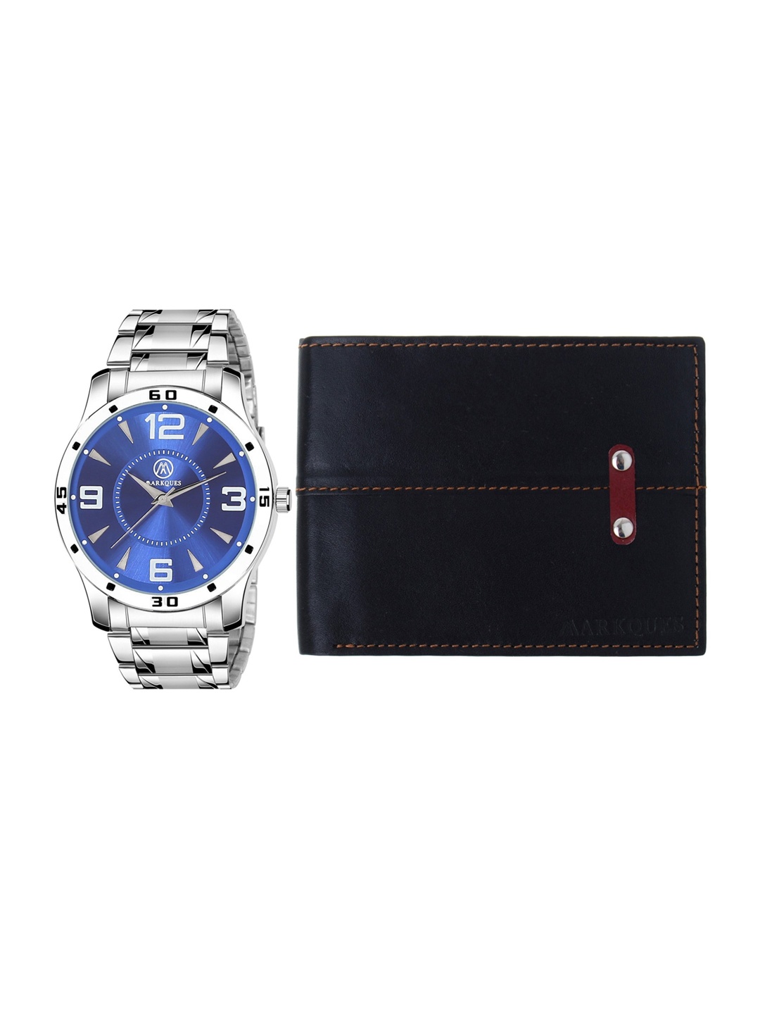 

MARKQUES Men Silver-Toned Solid Watch, and Wallet Combo Accessory Gift Set