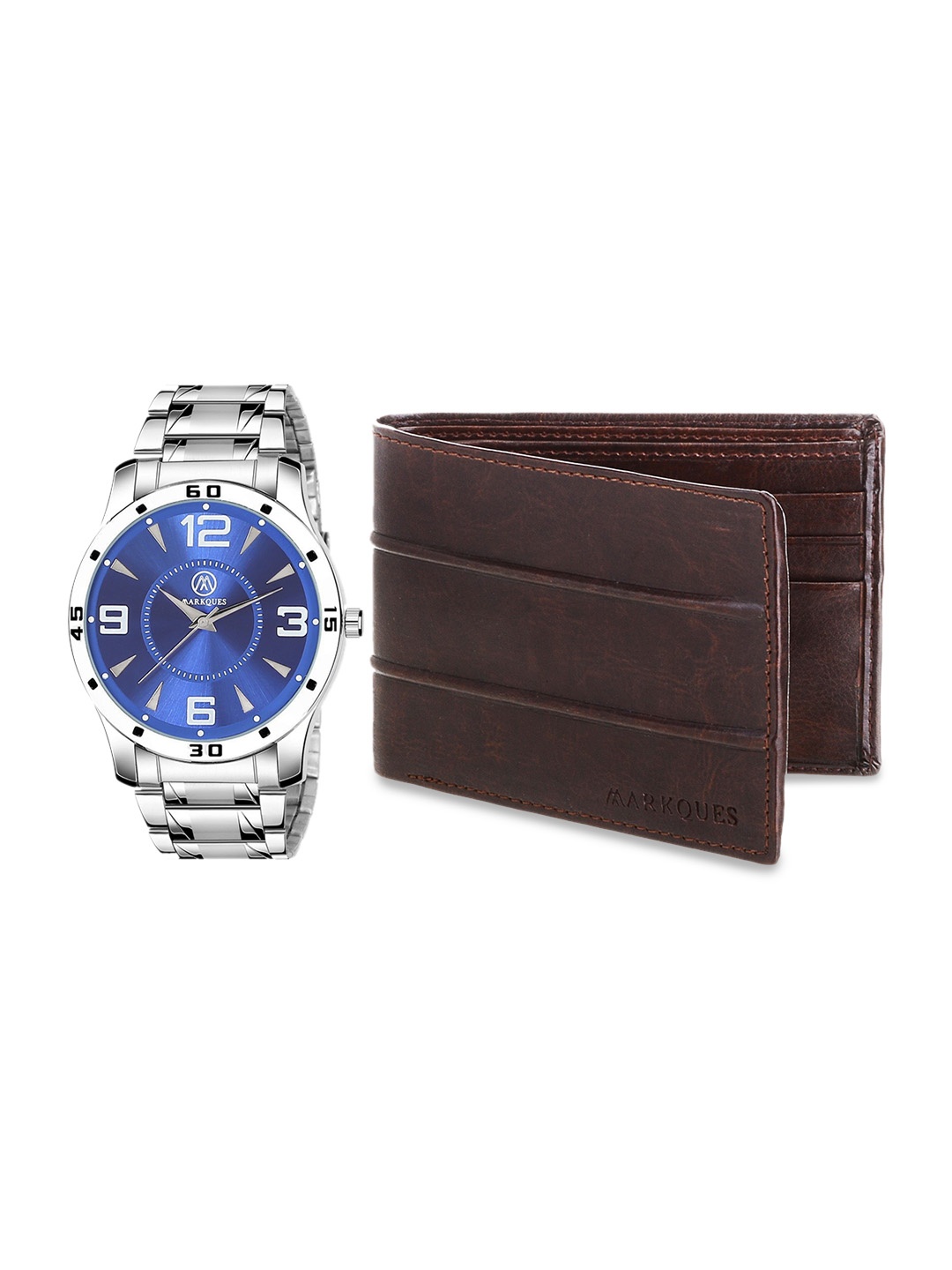 

MARKQUES Men Silver-Toned & Brown Textured Accessory Gift Set