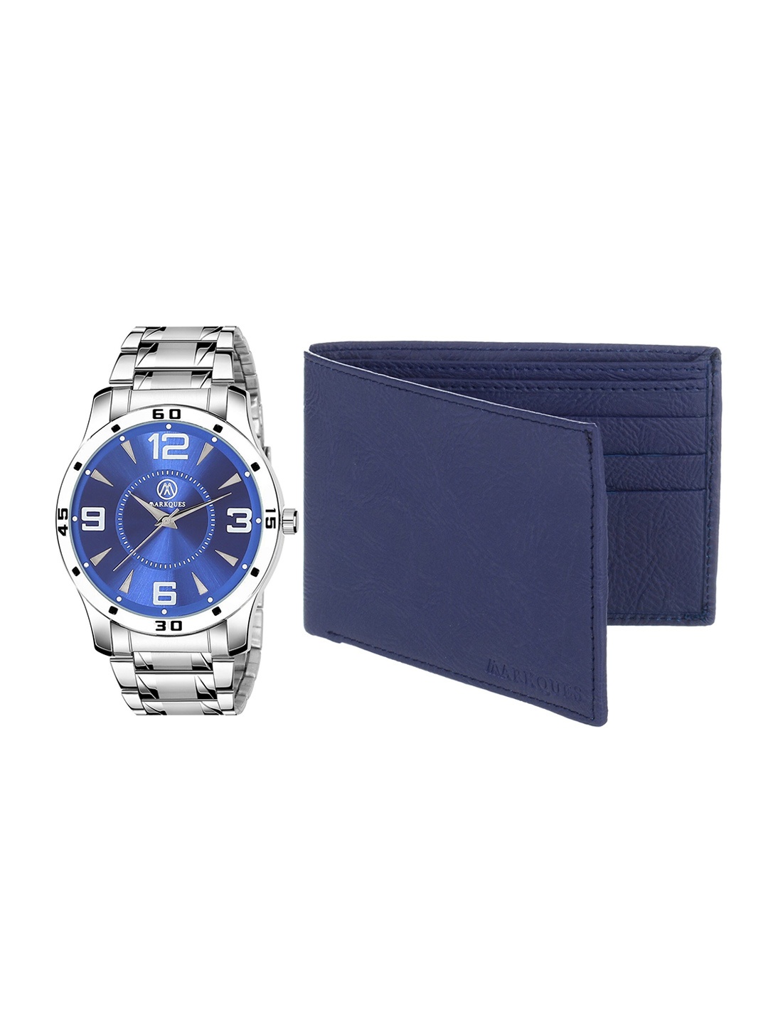 

MARKQUES Men Silver-Toned Solid Watch, and Wallet Combo Accessory Gift Set