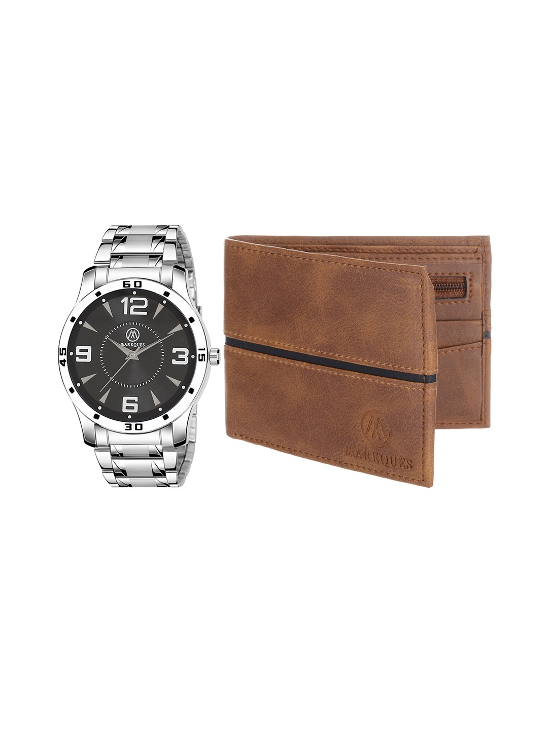 

MARKQUES Men Brown Solid Leather Accessory Gift Set, Silver