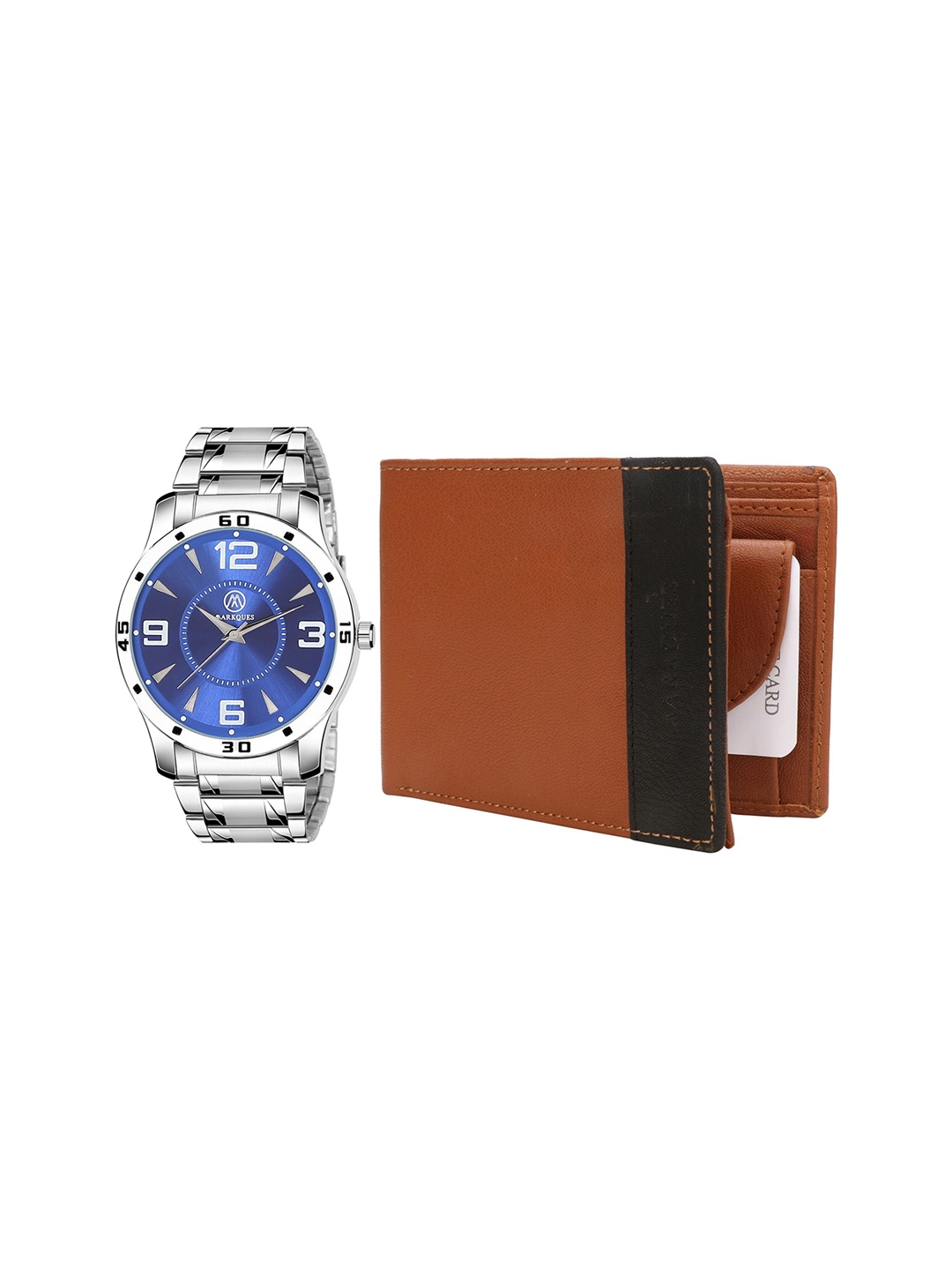 

MARKQUES Men Silver-Toned & Brown Solid Leather Accessory Gift Set
