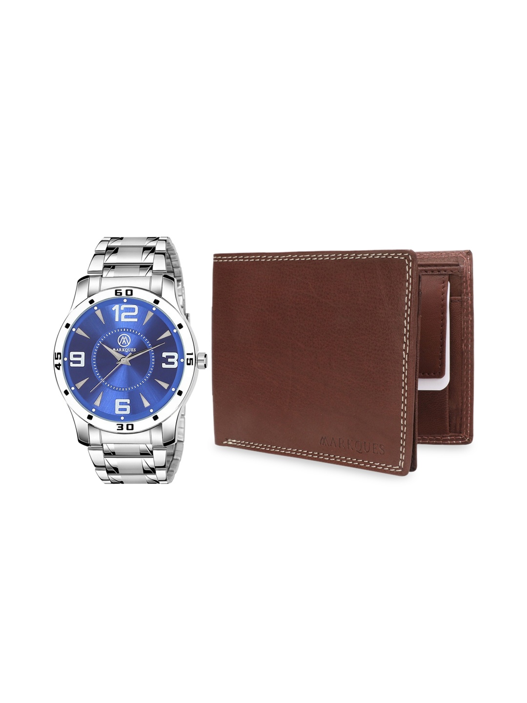 

MARKQUES Men Brown & Silver Toned Solid Leather Accessory Gift Set
