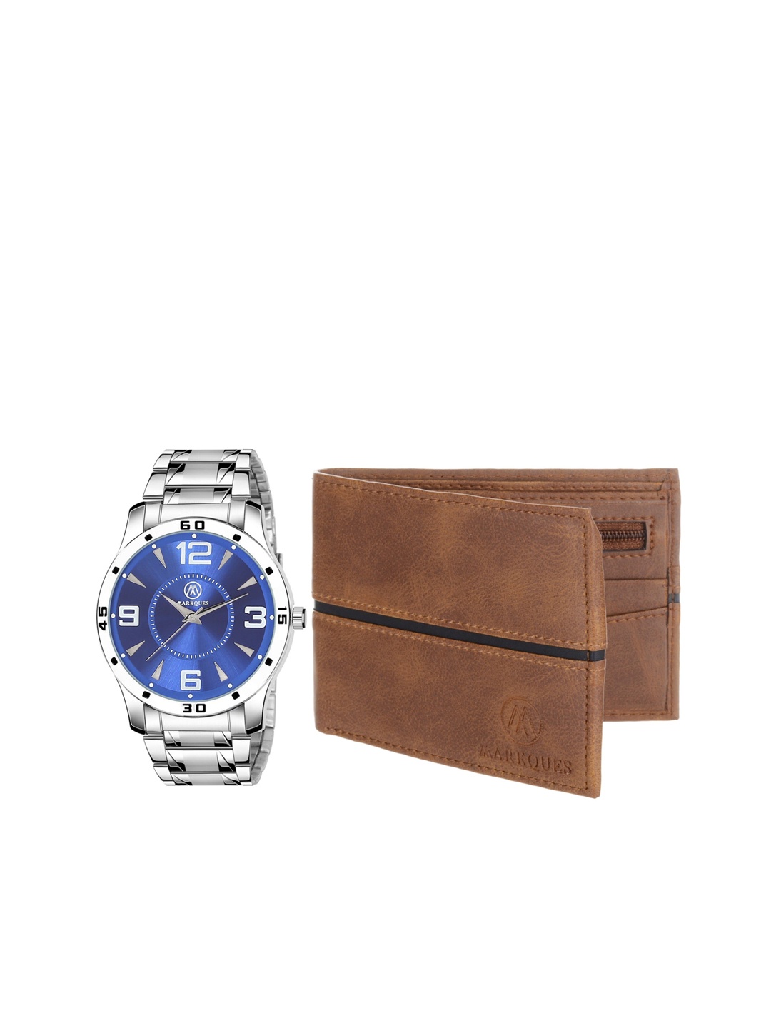 

MARKQUES Men Brown & Steel-colored Solid Leather Accessory Gift Set