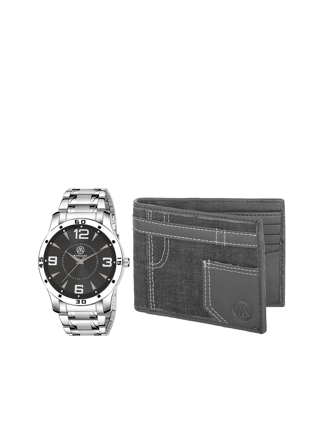 

MARKQUES Men Grey & Silver-Toned Solid Leather Accessory Gift Set