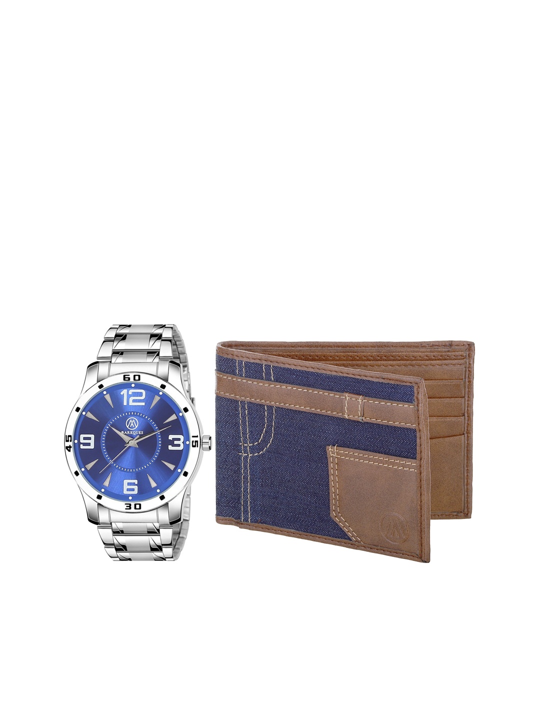 

MARKQUES Men Silver-Toned Solid Watch and Wallet Combo Accessory Gift Set