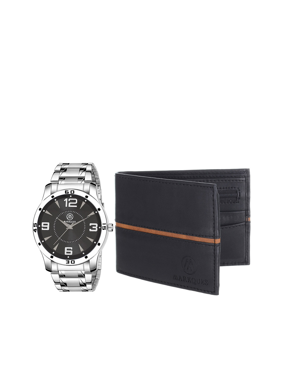 

MARKQUES Men Watch And Leather Wallet Festival Combo Gift Set, Black