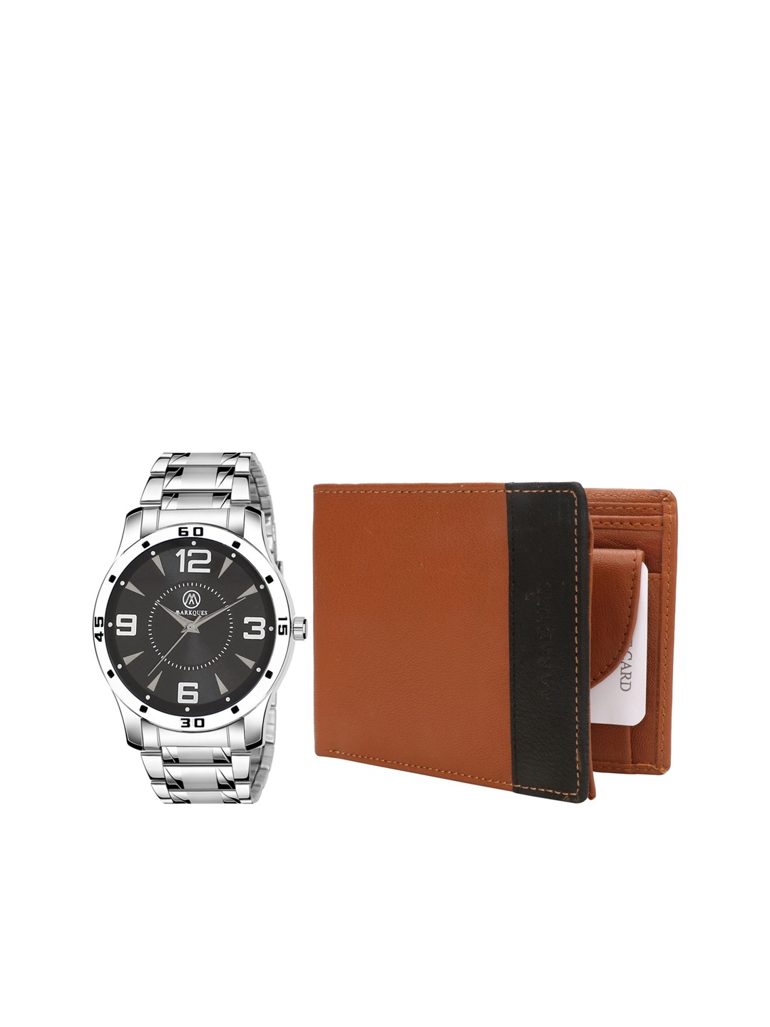 

MarkQues Men Watch And Leather Wallet Combo Gift Set, Brown