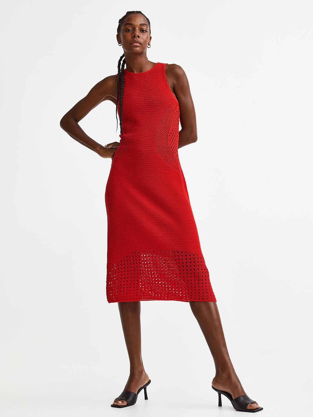 

H&M Women Red Pointelle-Knit Dress