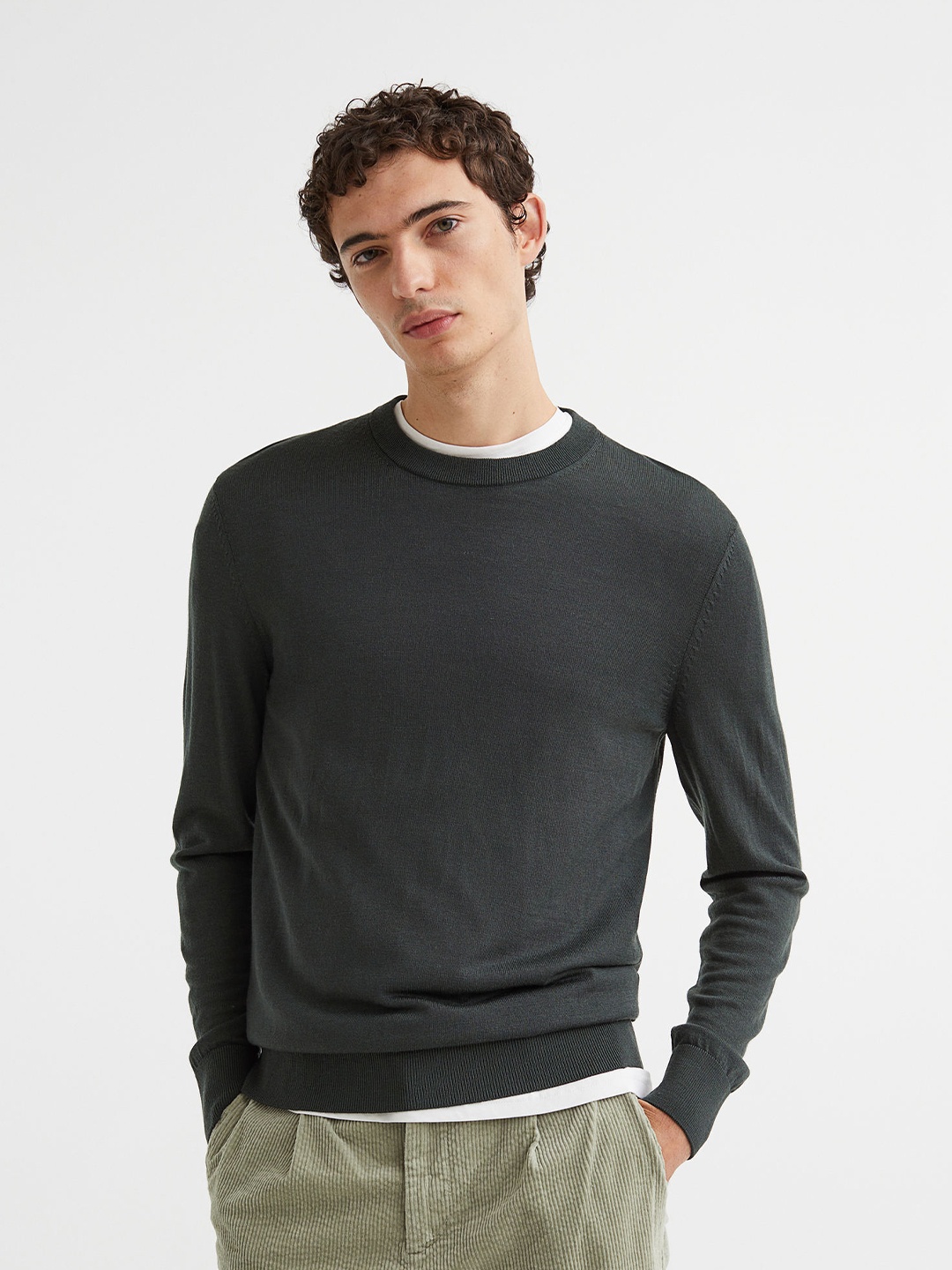 

H&M Men Green Merino Wool Jumper