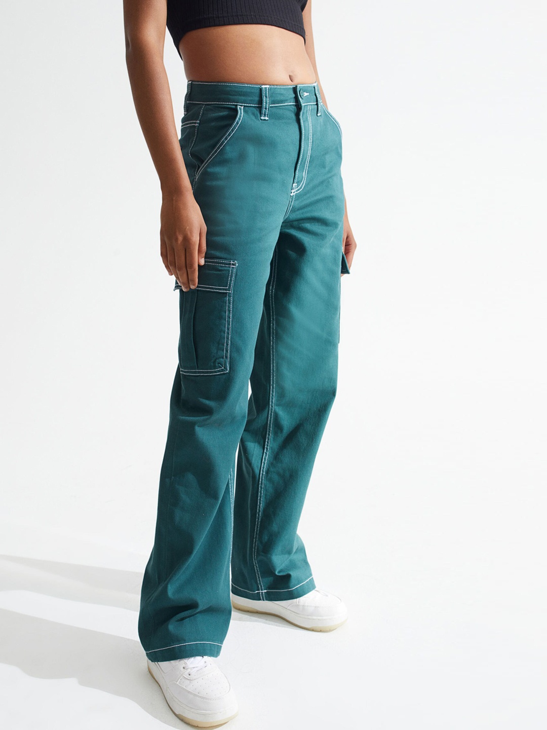 

H&M Women Turquoise Blue 90s Baggy High Waist Jeans