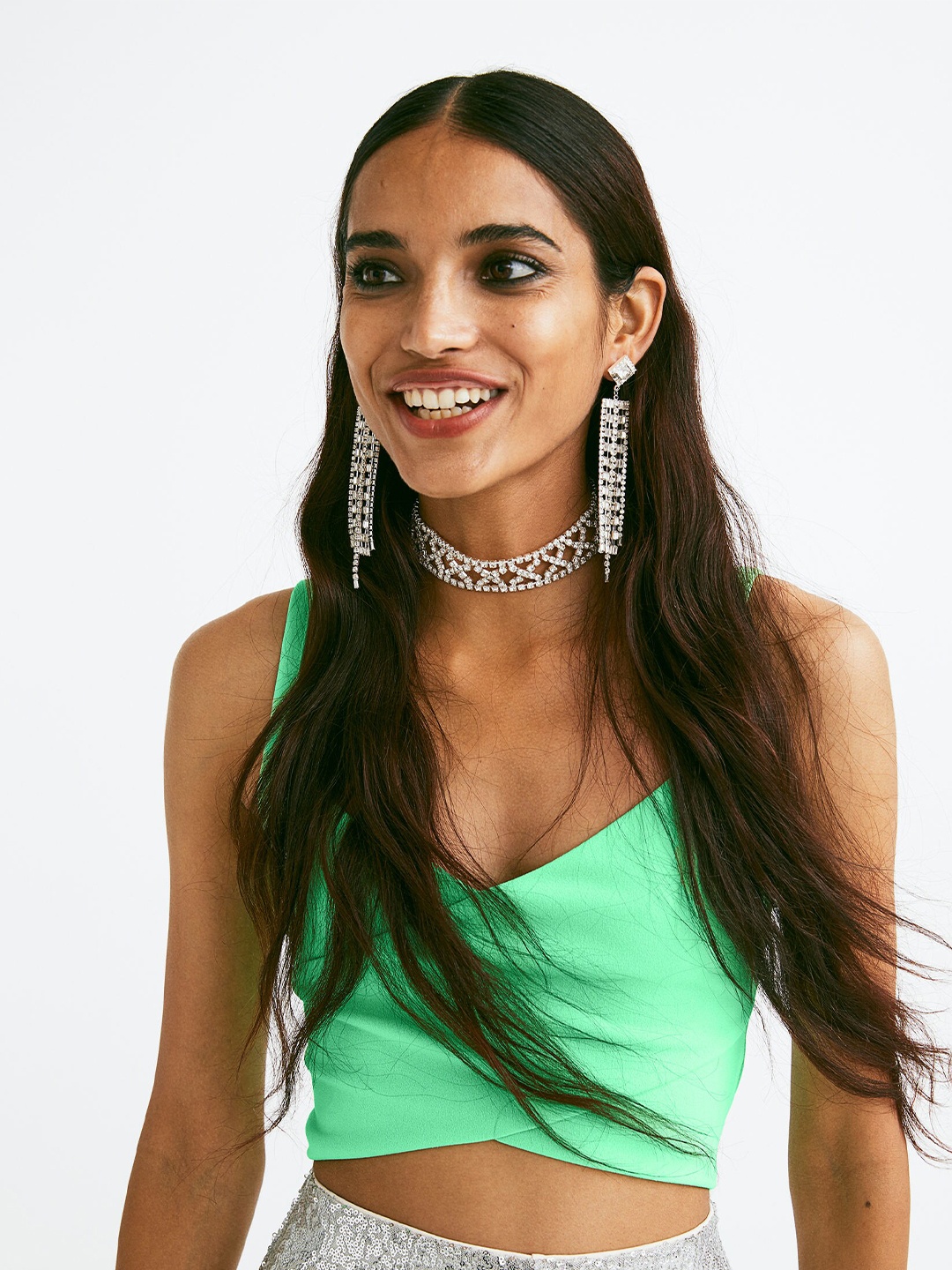 

H&M Women Green Cropped Top