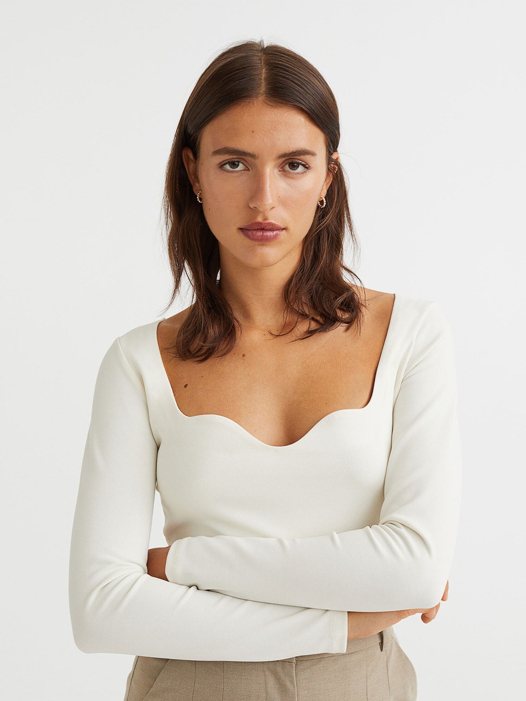 

H&M Women White Fitted Jersey Top